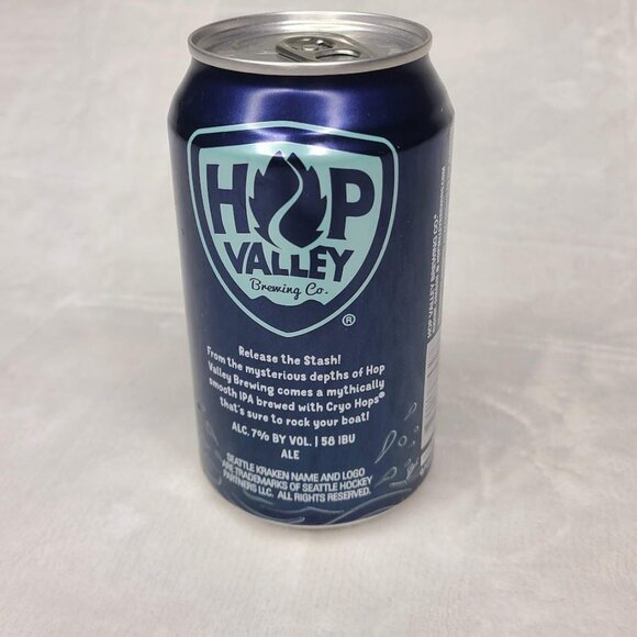 Hop Valley Release Stash IPA Seattle Kraken Empty Beer Can Bottom Opened 12oz - Picture 5 of 9